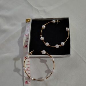 Trending Luxe Gold Plated Faux Pearl Hoop Earrings